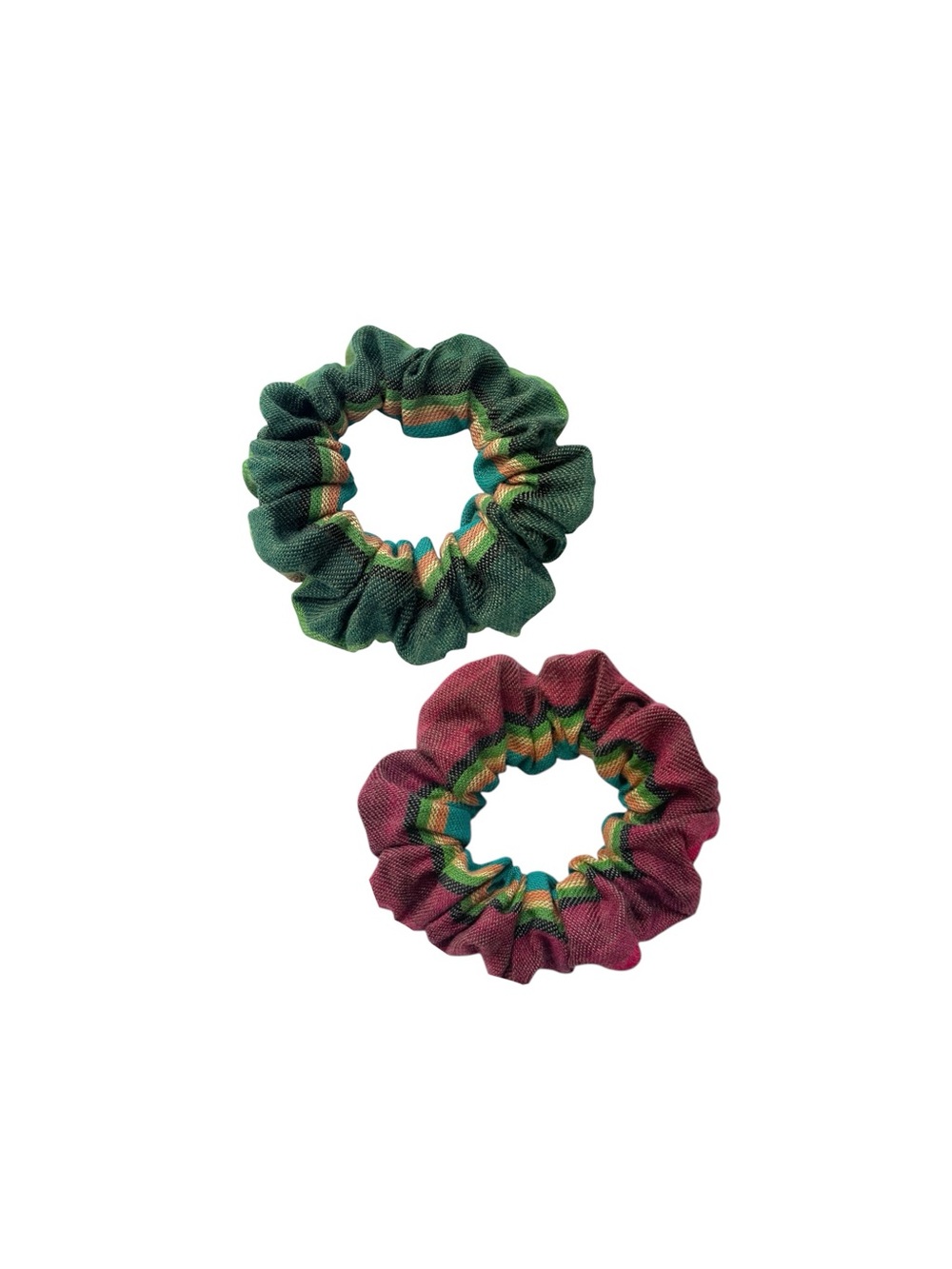 Set of 6 Green and Gold Scrunchies